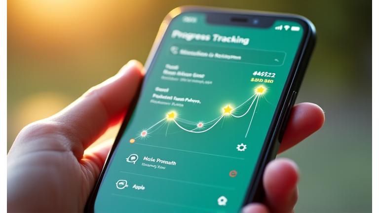 Prikaz mobilne aplikacije sa praćenjem napretka i označenim milestone-ovima