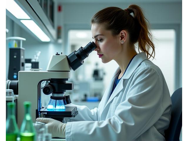 Naučnica proučava uzorke u laboratoriji, simbolizujući rigoroznu analizu proizvoda